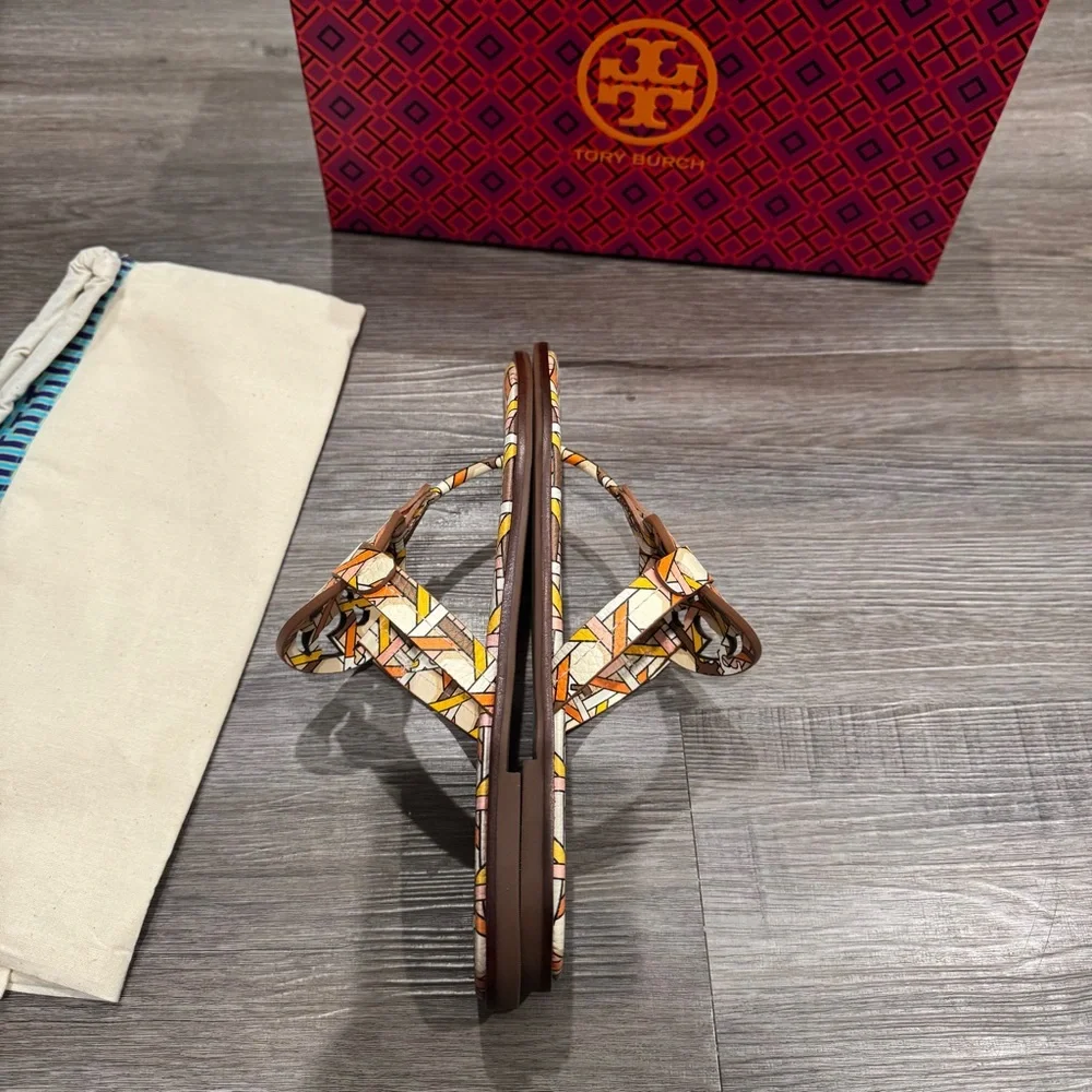 Tory Burch Miller Geo Logo Printed Leather Sandals